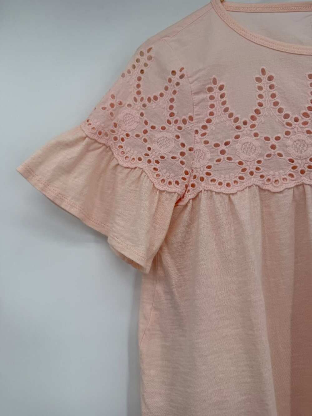 J.Crew Eyelet Yoke Babydoll Top Women’s XS Blush Pink Flutter Sleeve Cottagecore - Picture 3 of 10